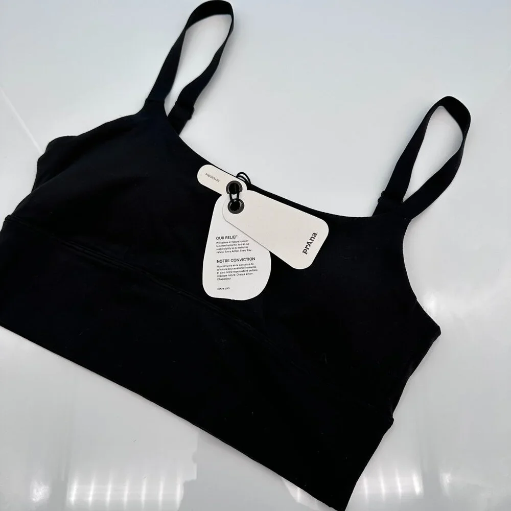 prAna Women's Luxara Light Support Moisture Wicking Bralette, Size Small, Black‎